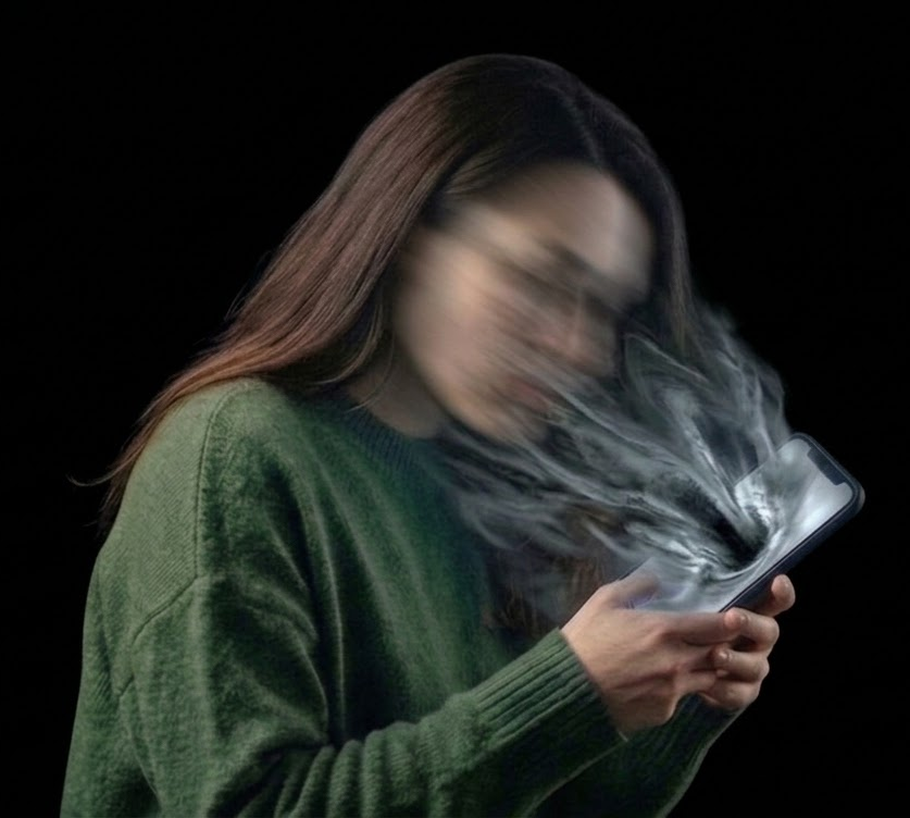 woman being sucked into phone
